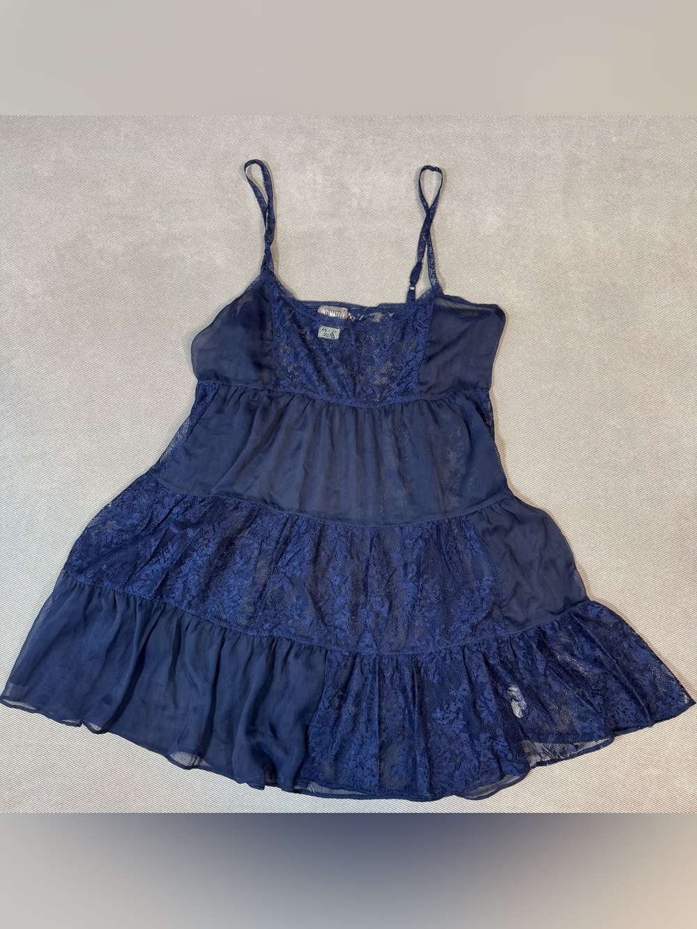Intimately Free People Babydoll Lace Mini Slip Dress Navy Blue Sheer XS